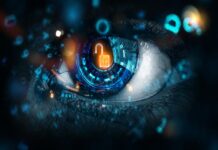 Top 4 Reasons to Avoid Pirated Content blue eye with yellow lock and digital symbols